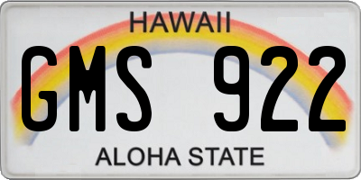 HI license plate GMS922