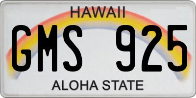 HI license plate GMS925