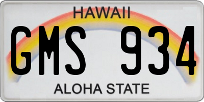HI license plate GMS934