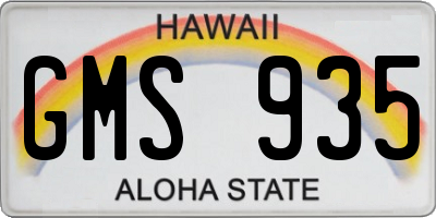 HI license plate GMS935