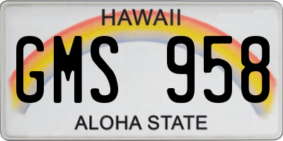 HI license plate GMS958