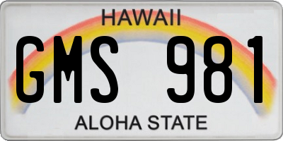 HI license plate GMS981