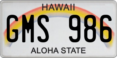 HI license plate GMS986