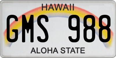 HI license plate GMS988