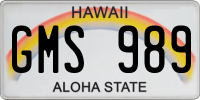 HI license plate GMS989