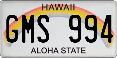 HI license plate GMS994