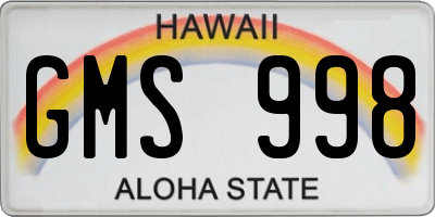 HI license plate GMS998
