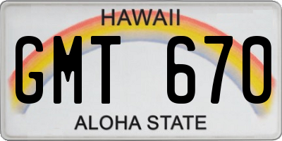 HI license plate GMT670