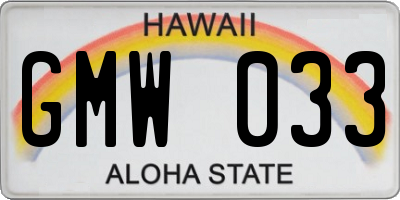 HI license plate GMW033