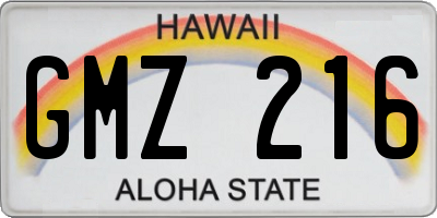 HI license plate GMZ216