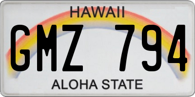 HI license plate GMZ794