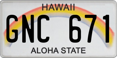 HI license plate GNC671