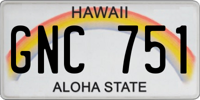 HI license plate GNC751