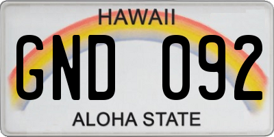 HI license plate GND092
