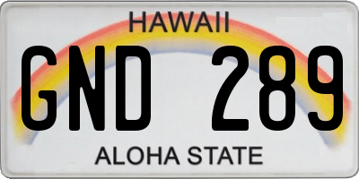 HI license plate GND289