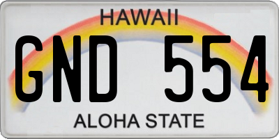 HI license plate GND554