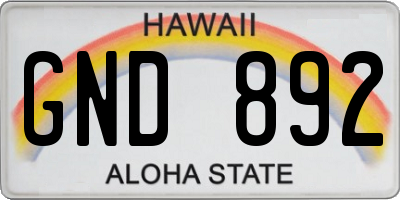 HI license plate GND892