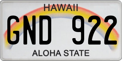 HI license plate GND922