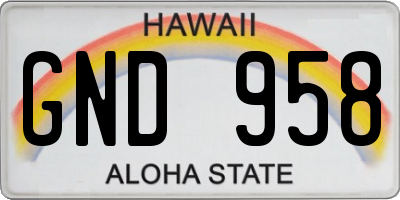HI license plate GND958