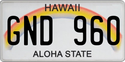 HI license plate GND960
