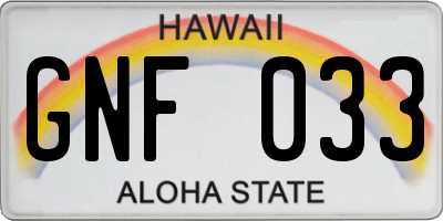 HI license plate GNF033