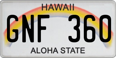 HI license plate GNF360