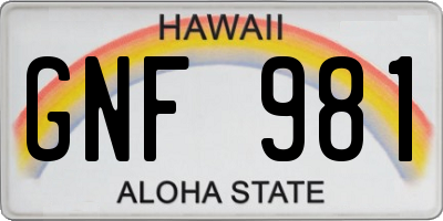 HI license plate GNF981