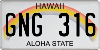HI license plate GNG316
