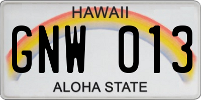 HI license plate GNW013