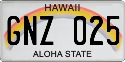 HI license plate GNZ025