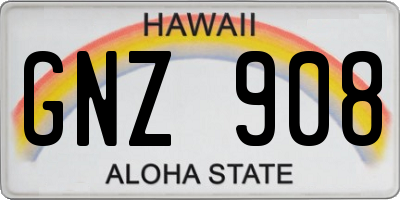 HI license plate GNZ908