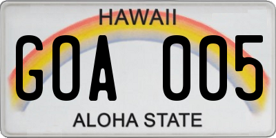 HI license plate GOA005
