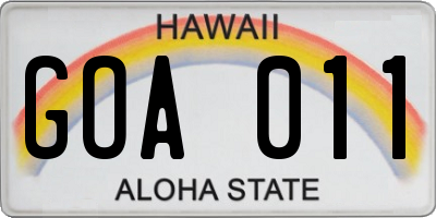 HI license plate GOA011