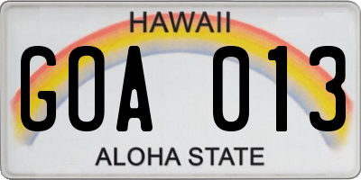 HI license plate GOA013