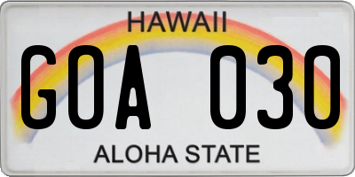 HI license plate GOA030
