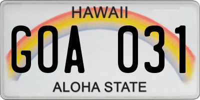 HI license plate GOA031
