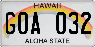 HI license plate GOA032