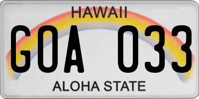HI license plate GOA033