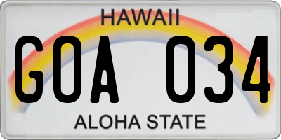 HI license plate GOA034