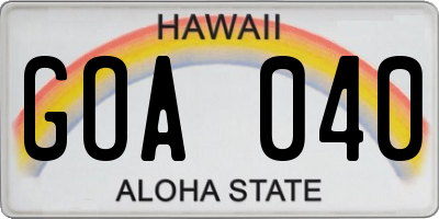 HI license plate GOA040