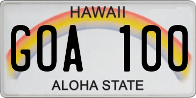 HI license plate GOA100