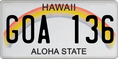 HI license plate GOA136