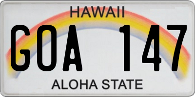 HI license plate GOA147