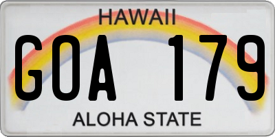 HI license plate GOA179