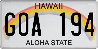 HI license plate GOA194