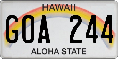 HI license plate GOA244