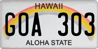 HI license plate GOA303