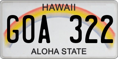 HI license plate GOA322