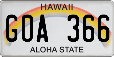 HI license plate GOA366
