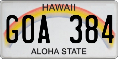HI license plate GOA384